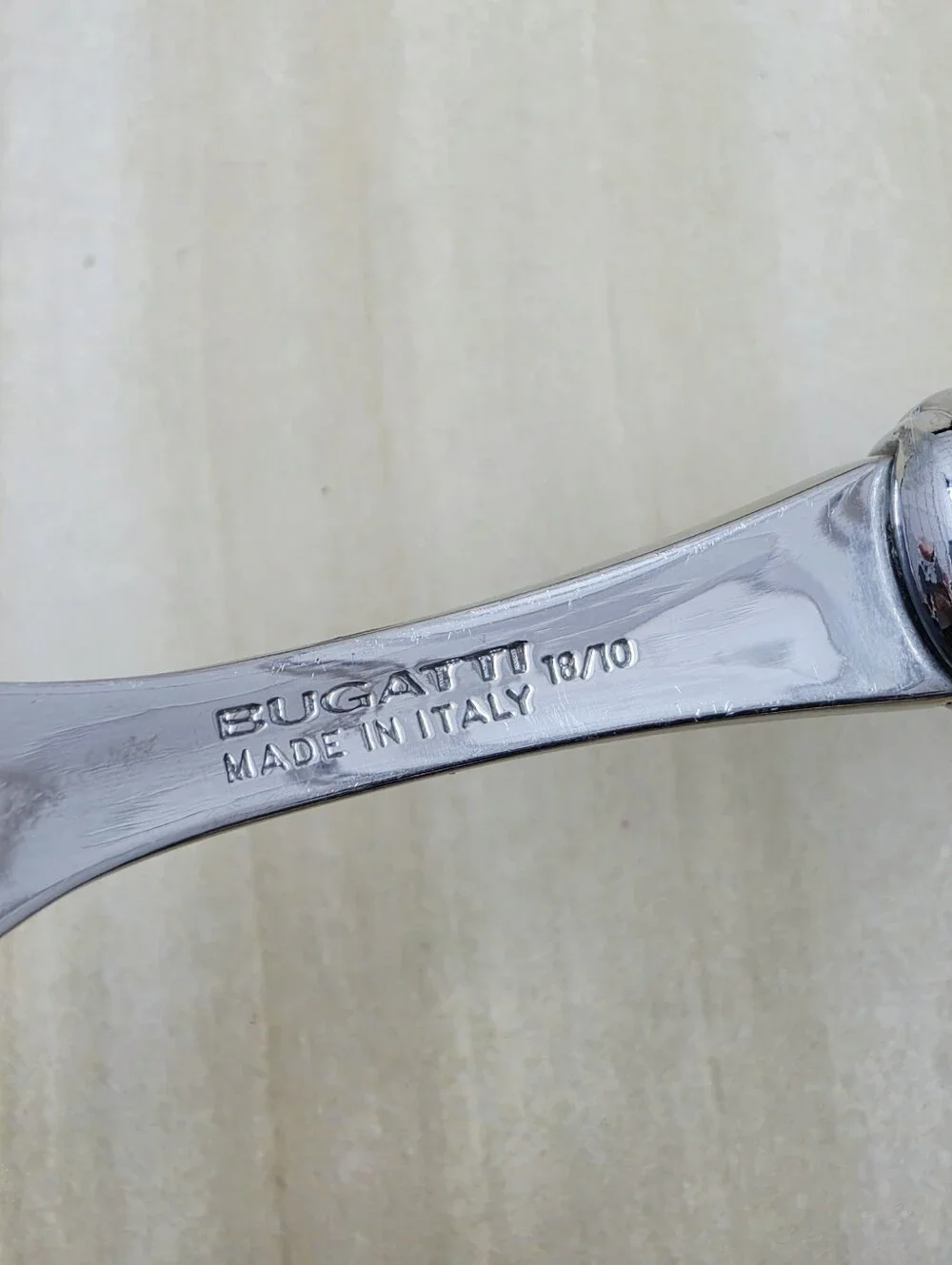 Bugatti Serving Fork Cream Pearl Handle Silver Lattice Stainless 18/10 Italy